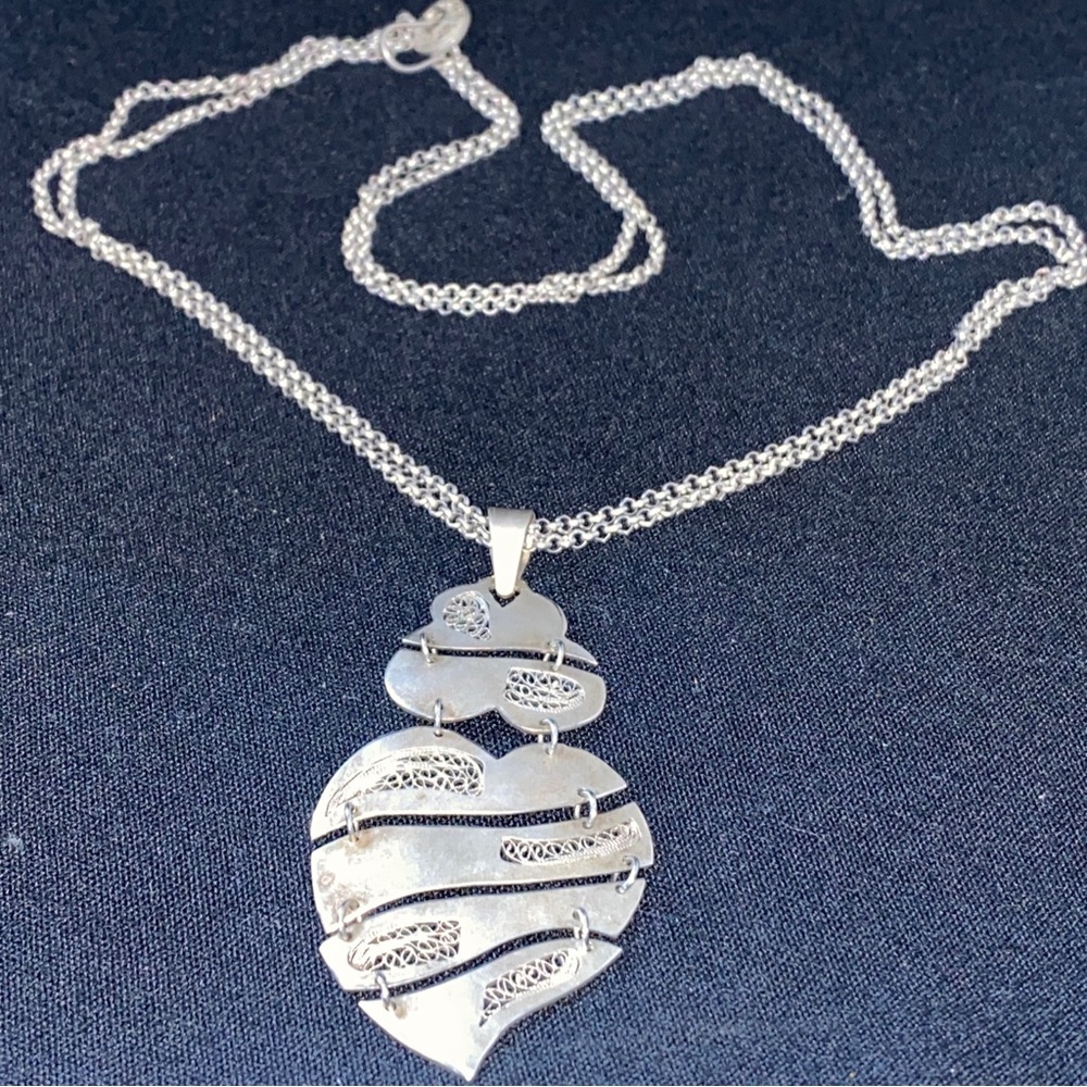 Filigree sterling silver necklace 925 Vintage Pendant heart